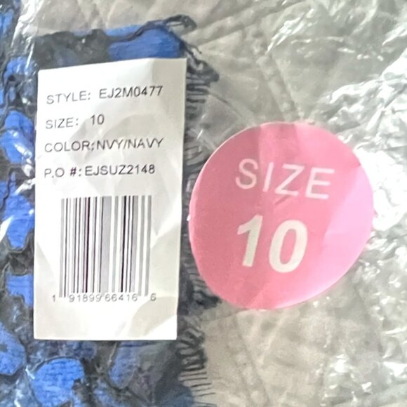 ELIZA J Blue Lace Cutout Back Illusion Mock Sleeveless Gown Prom Formal Dress 10 - Picture 9 of 9